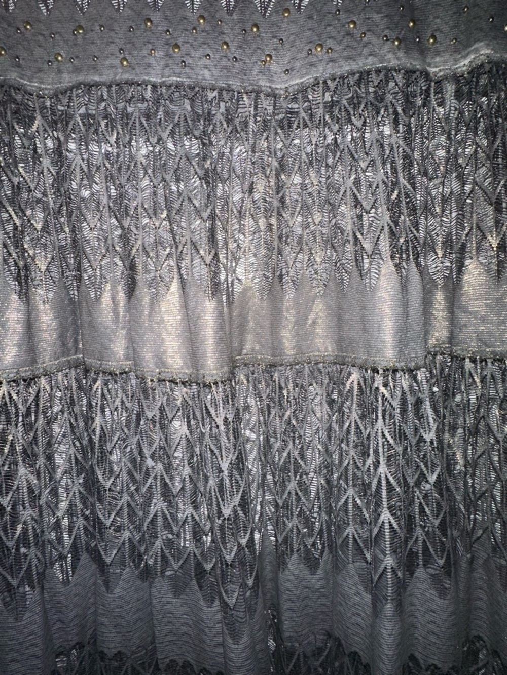Designer Queen & Pawn Metallic Olive black Lace Tiered Maxi dress cover up S - Picture 4 of 7
